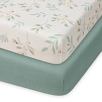 Vista 15 de Blissful Diary Sábanas de moisés de muselina para bebés niñas y niños, algodón suave bohemio ajustadas para colchón oval, reloj de arena, Verde