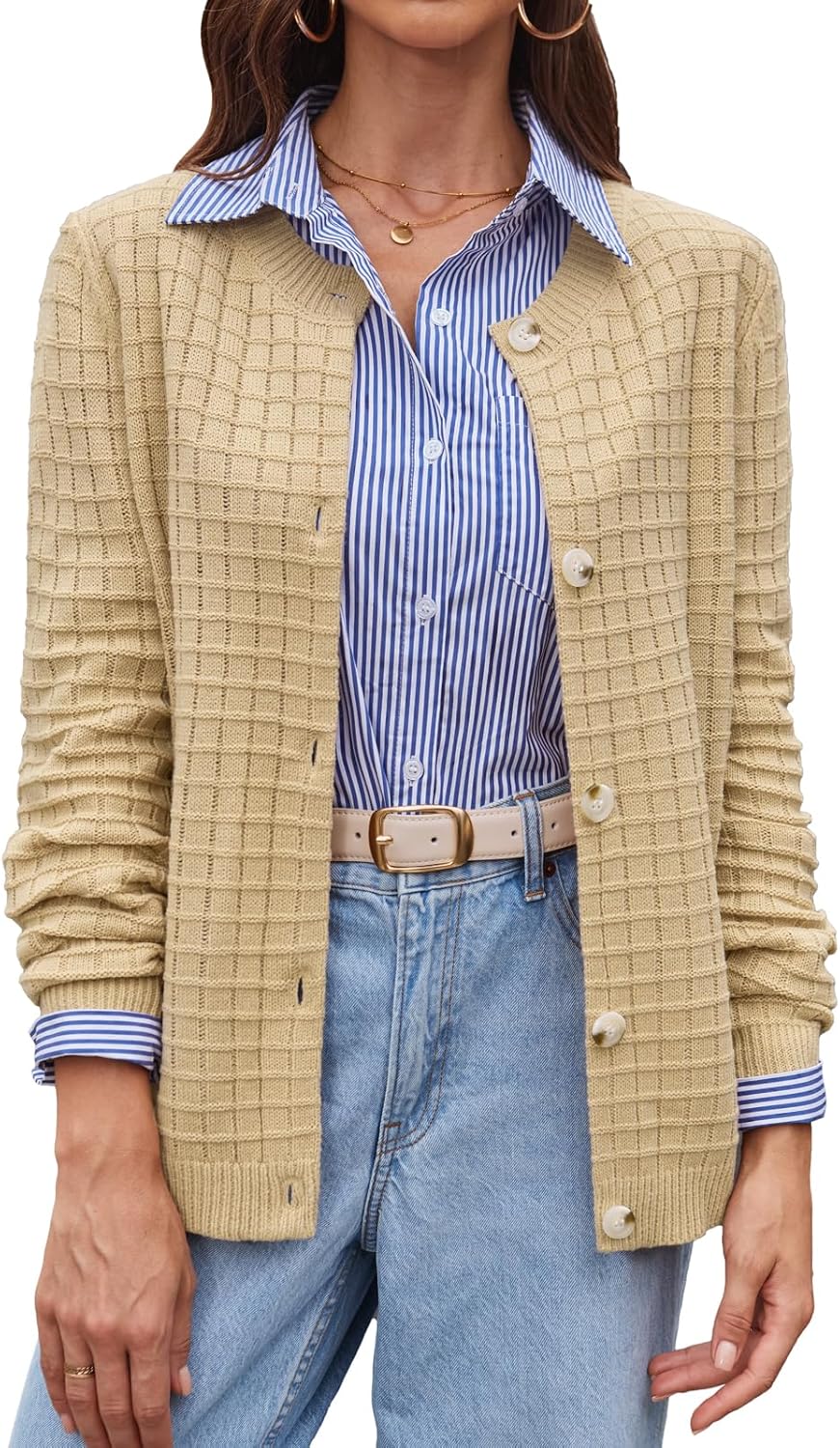 BAISHENGGT Women's Knit Cardigan Sweaters Casual Fall Fashion Long Sleeve Button Down Trendy Outerwear