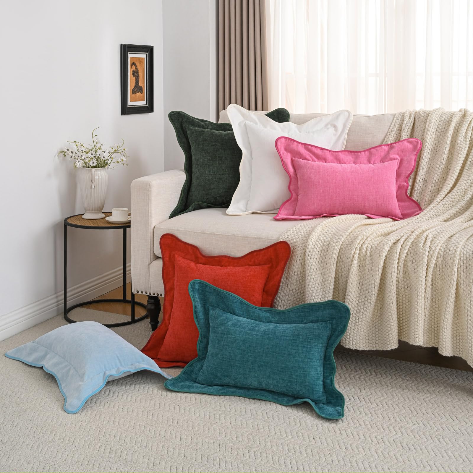 OYIMUA 2 Pack Taupe Chenille Pillow Covers - 16x16 Inch, Farmhouse Textured Throw Pillow Cases - View #13