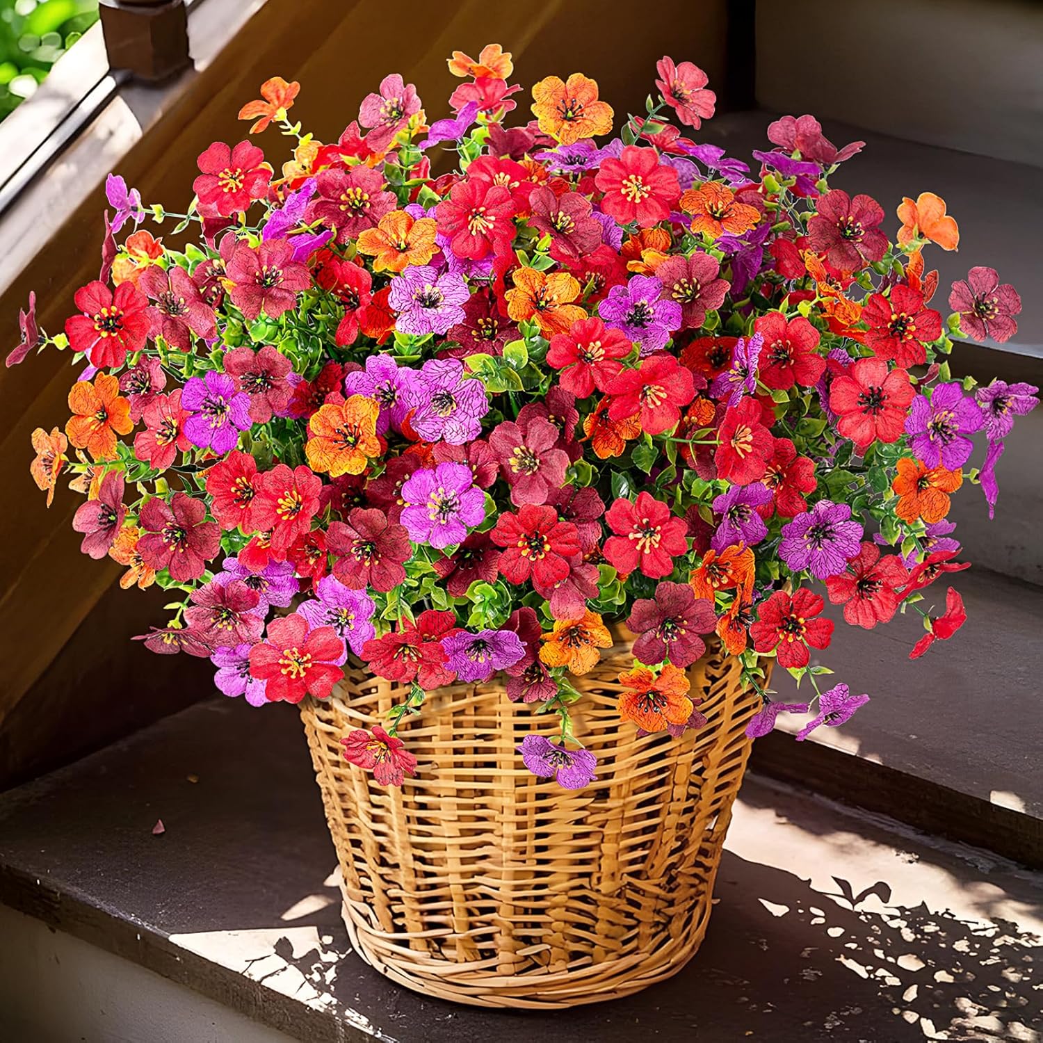 INXUGAO Artificial Fake Flowers Plants for Outdoor Spring Summer Decor, 12 Bundles Faux Silk Flowers for Outdoor Outside Planter Colorful Daisy UV Resistant Look Real for Front Door Porch Patio Yard