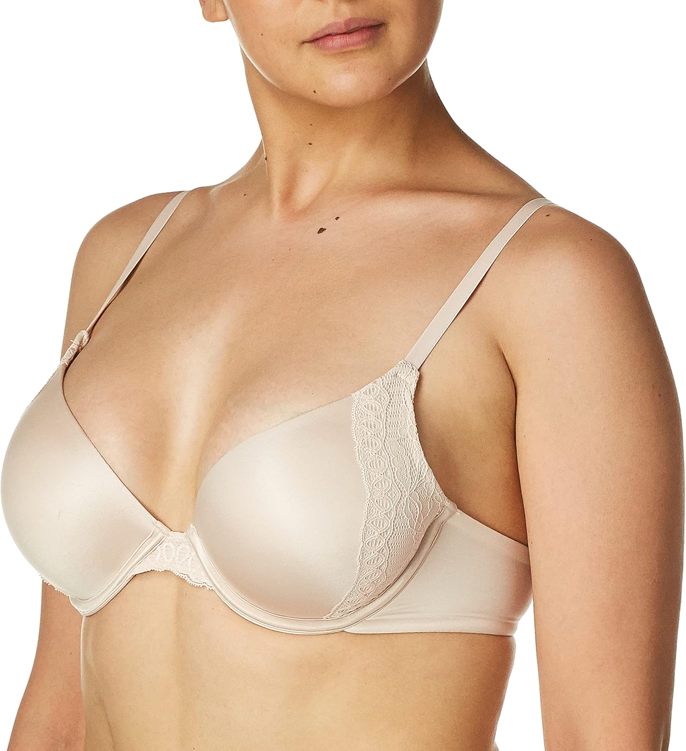 Maidenform Women's Underwire Bra, Natural Boost Demi Push-Up T-Shirt Bras for Women, Lace Trim, Convertible, Plunging - Image 2