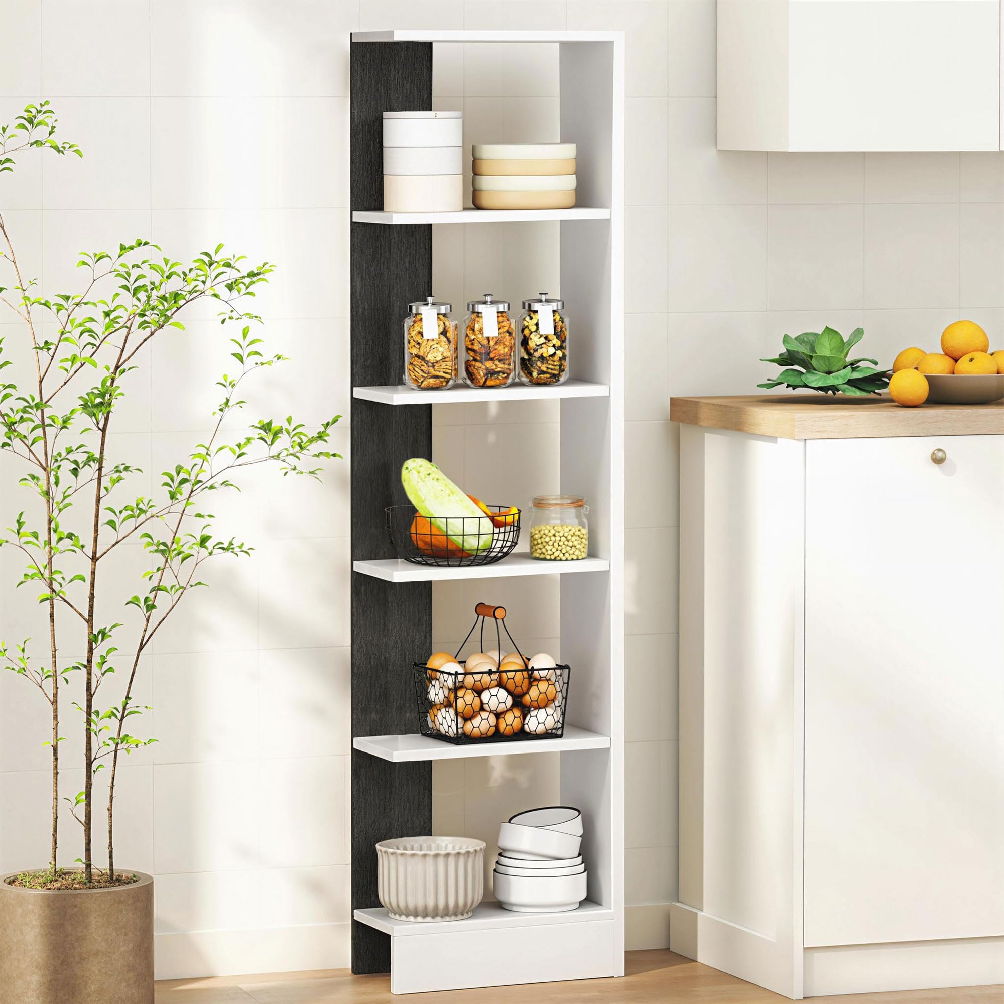 HOMCOM Estante Armario 5 Niveles 45x21x170cm Blanco/Negro