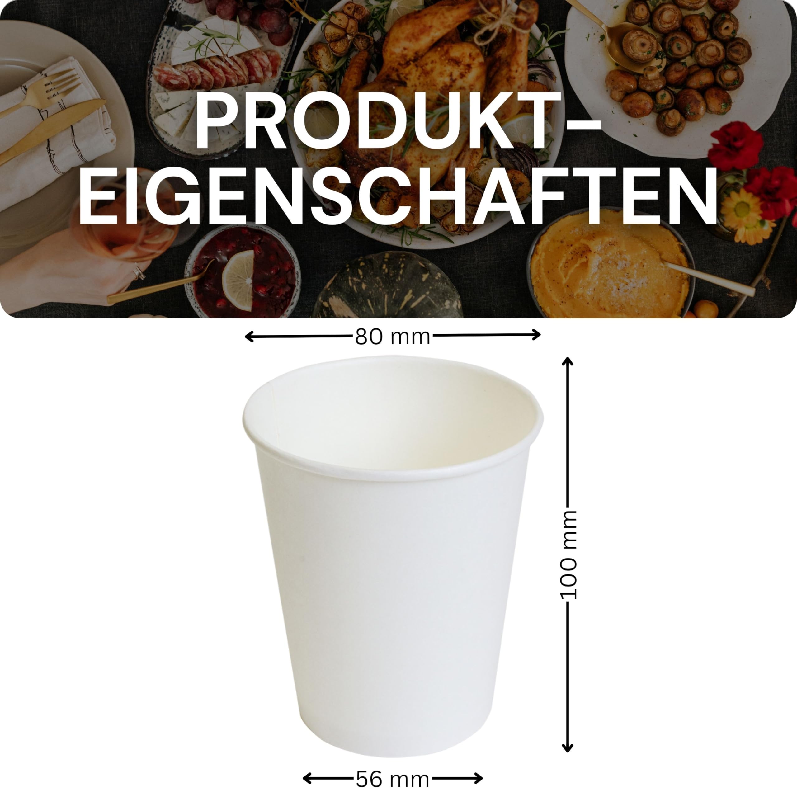 LogiPack 200 Stück Pappbecher 250ml / 8 oz Ø 80 mm Weiß - Bio Einwegbecher plastikfrei - Kaffeebecher Nachhaltig & Recycelbar - Für Kaffee, Smoothies, und mehr