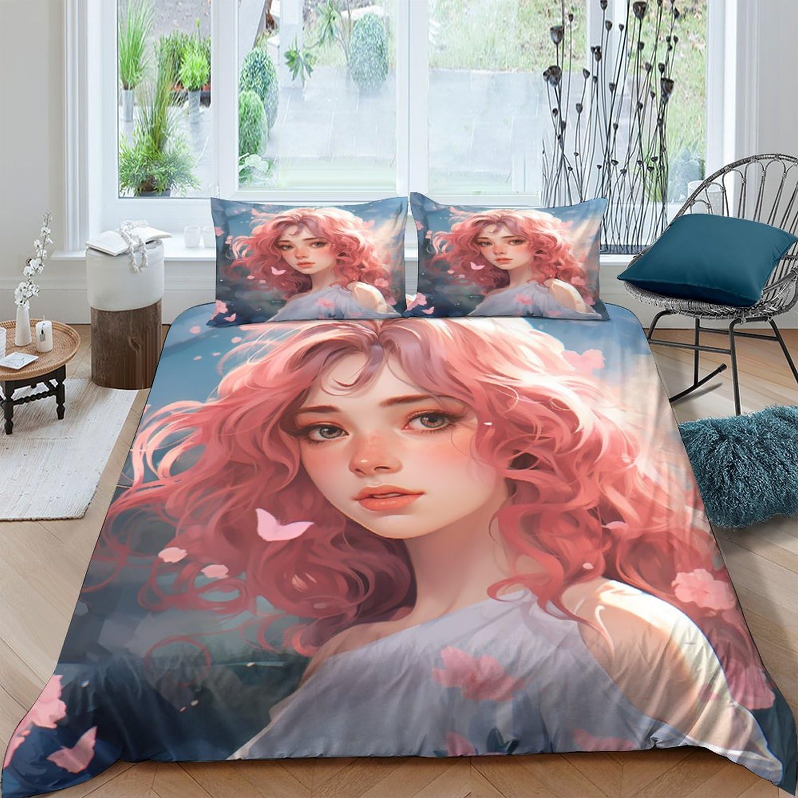 Housse de couette 3D anime avec taie d'oreiller pour parure de lit enfant manga King