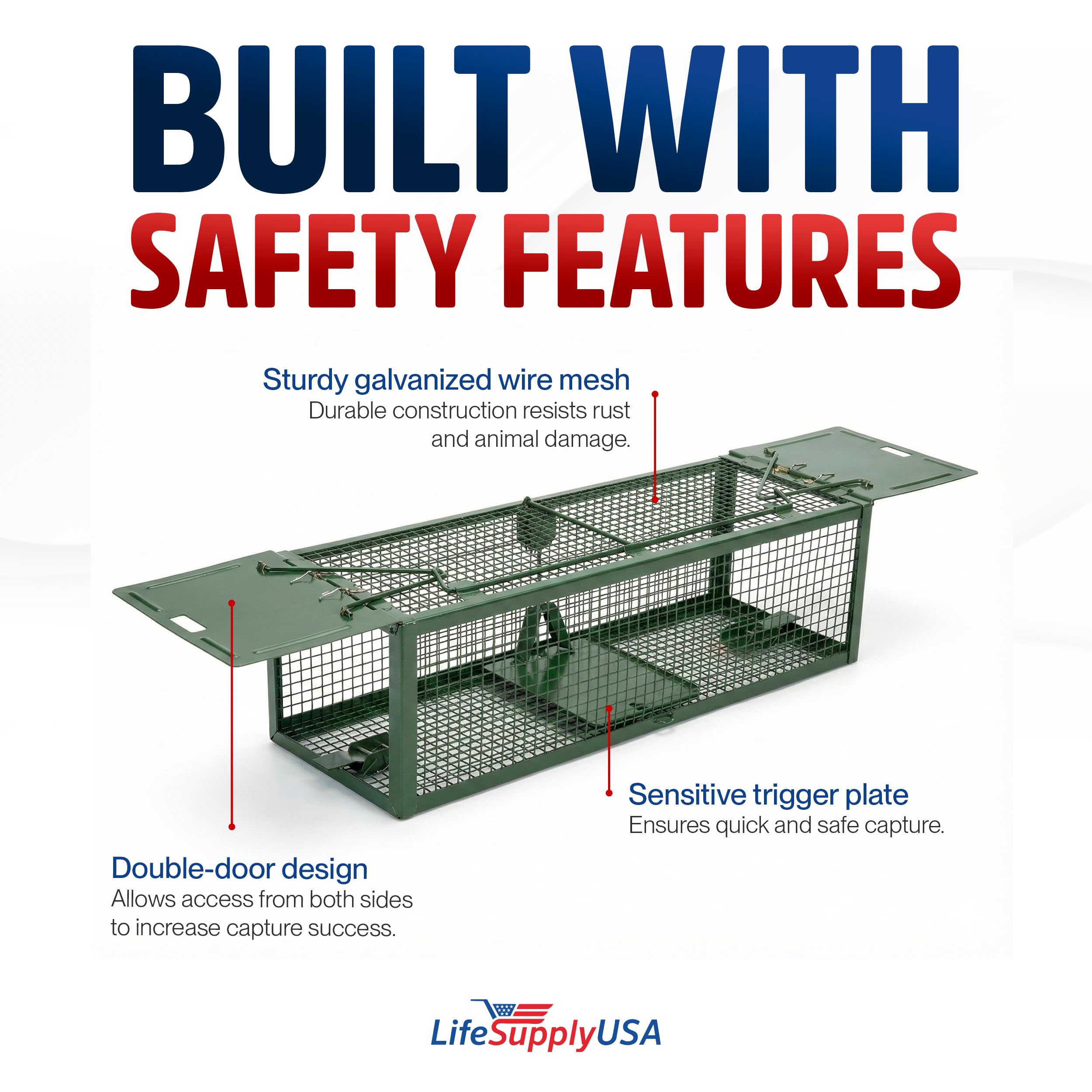 Heavy Duty Live Humane Animal Cage Trap for Catch & Release (Multiple Sizes)