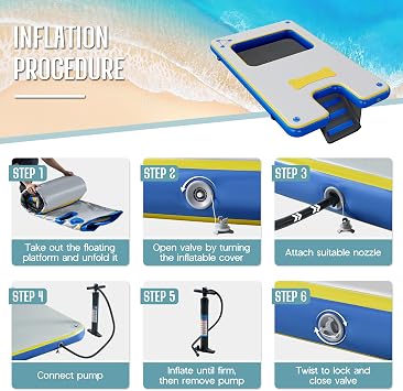 SPECRAFT 6/7/8/10/12 FT Inflatable Floating Dock, Non-Slip | Air Dock Platform loating Island Raft with D-ring for Pool, Lake, Beach, Ocean