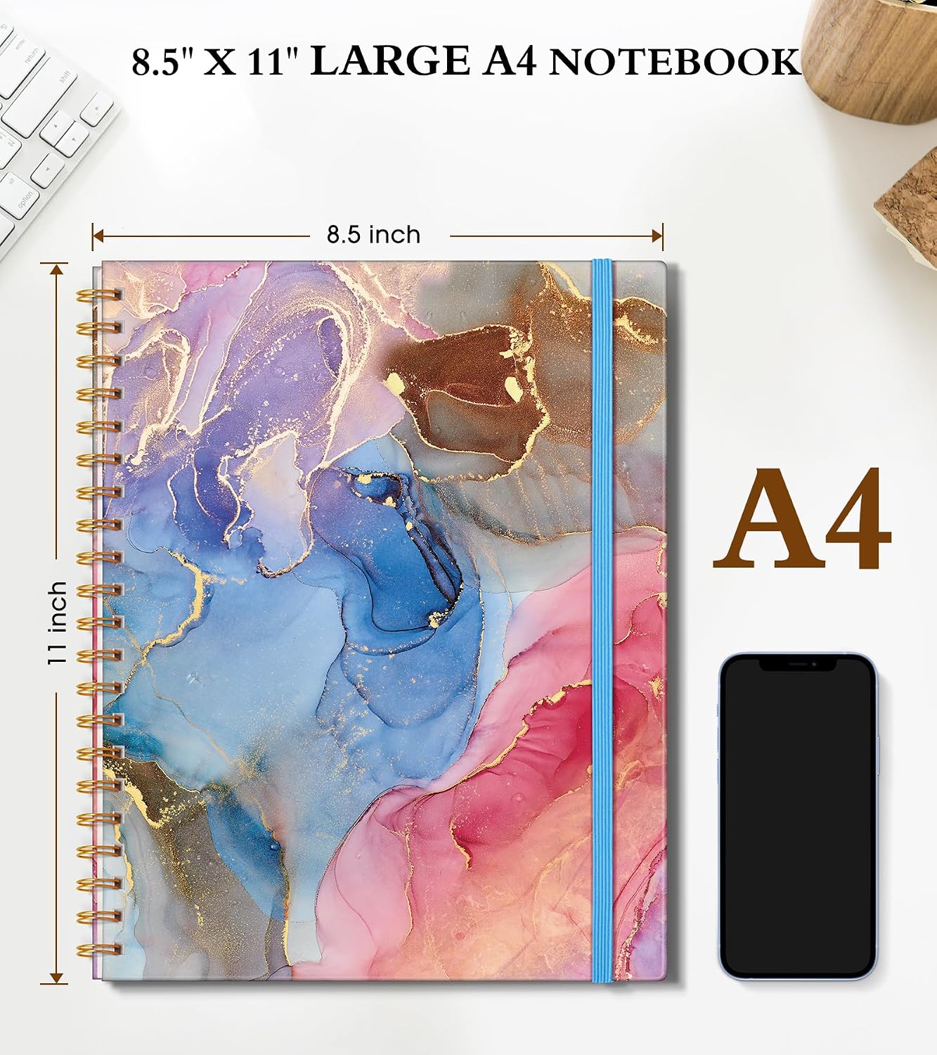 Spiral Notebook Journal 8.5” x 11”, A4 Large Notebooks for Women Men, College Ruled Lined Journal, 100 GSM Paper, Hardcover Spiral Bound Journals for Work School Note Taking, Vibrant Watercolor thumbnail