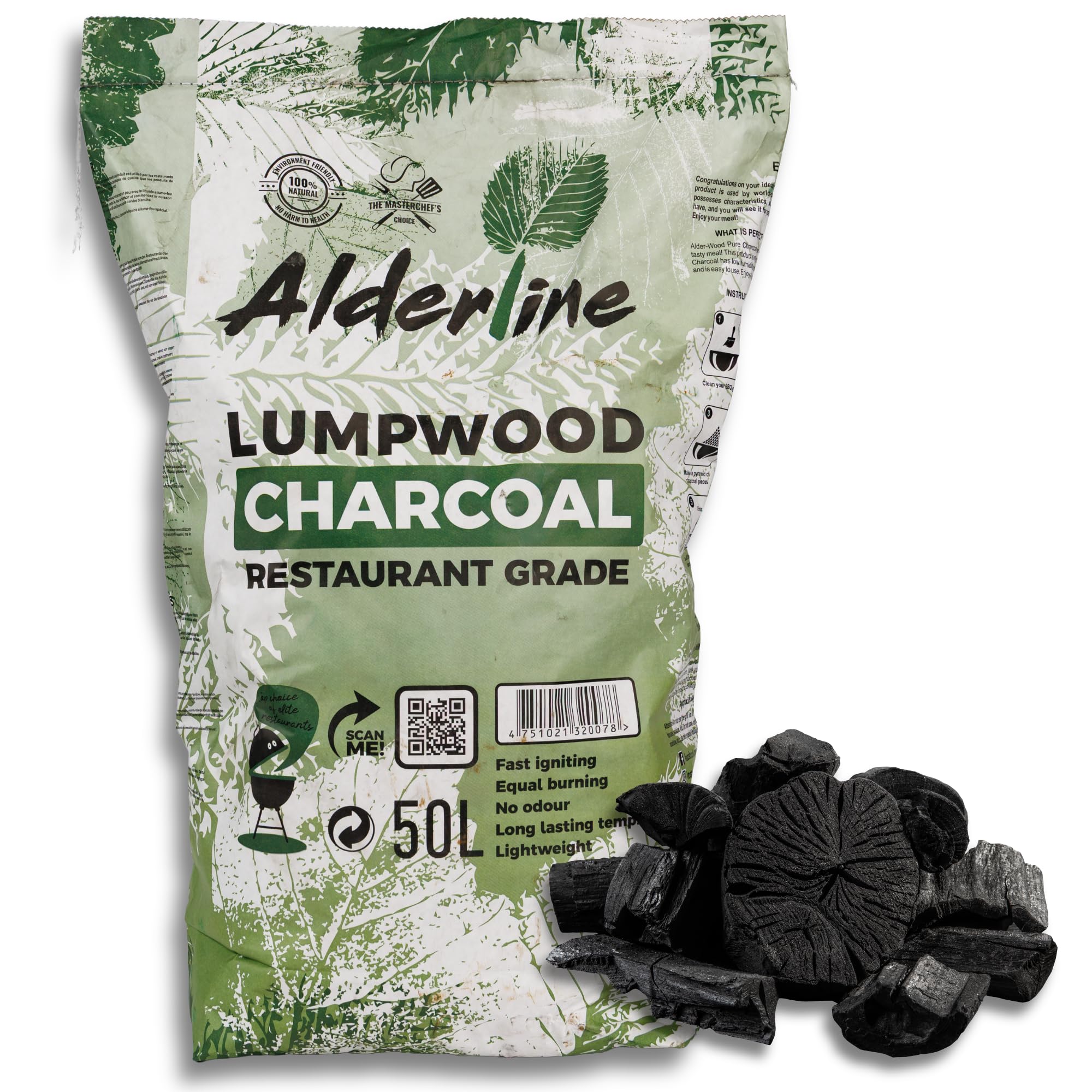 Alderline Coal/Light Natural Restaurant Grade Lumpwood Bbq Char For Barbecues, 50L