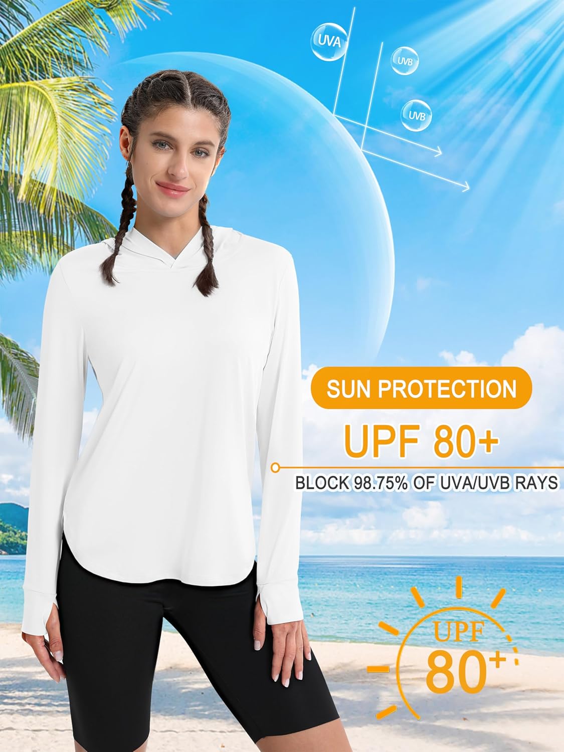 MAGCOMSEN Women's UPF 80+ Sun Protection Hoodie Long Sleeve Hiking Fishing Lightweight UV Rashguard with Thumb Hole - Image 3