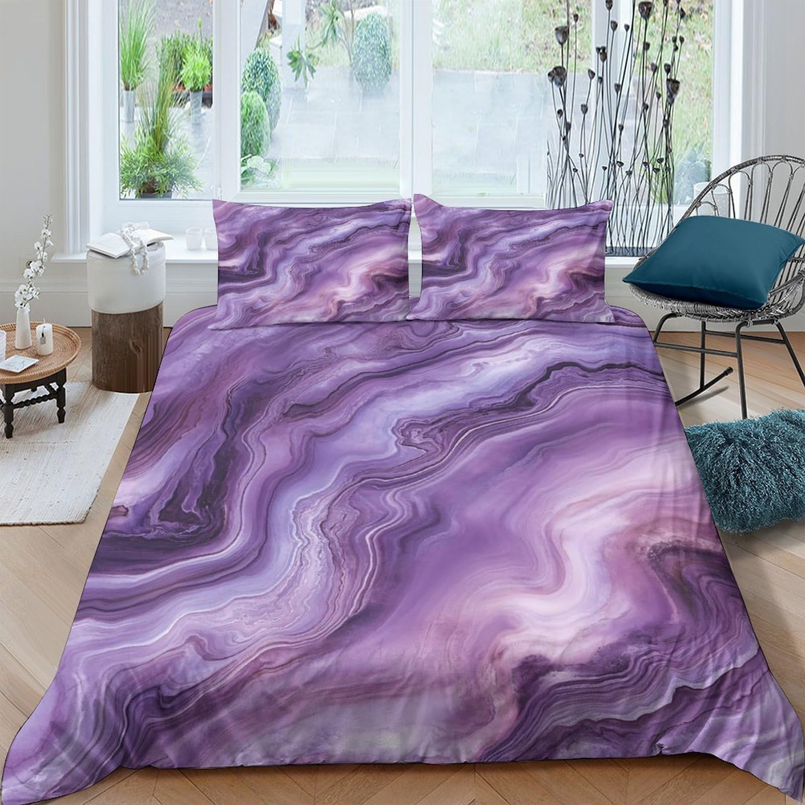 Ctjqhvkz Style-3 3D Printed Purple Marble Pattern Fitted Sheet Microfiber Soft Mattress Cover Bedroom Decor Dustproof Washable For Home Guest Room Single（135X200cm）