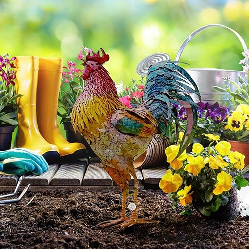 Miniatura 3 de MagicXflow Estaca de metal para jardín, arte de patio de pollo, decoración de estatua al aire libre, estacas de jardín de hierro, enchufe al suelo,