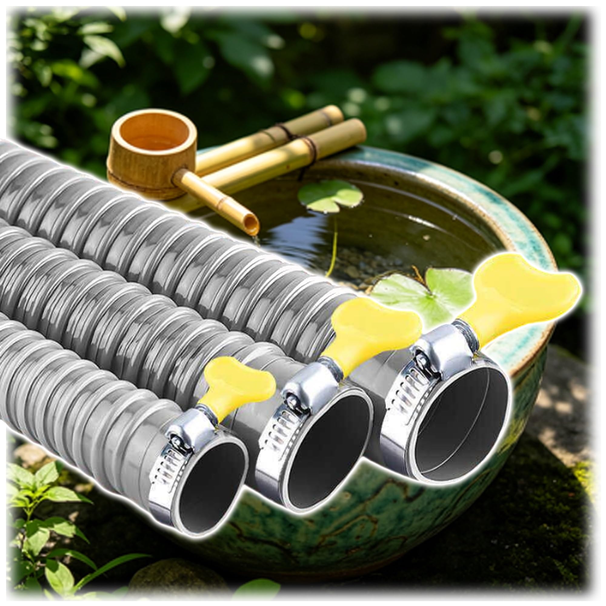 Tube d'étang de 2 ", tuyau ondulé en PVC avec 2 pinces en acier inoxydable(40mm/1.6",250cm/8')