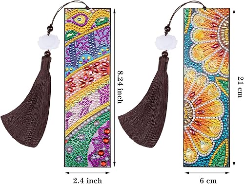 Miniatura 5 de Outus 3 marcapáginas de diamantes con borlas de diamantes con cuentas de arte, marcapáginas de cuero para graduación, cumpleaños, bordado,