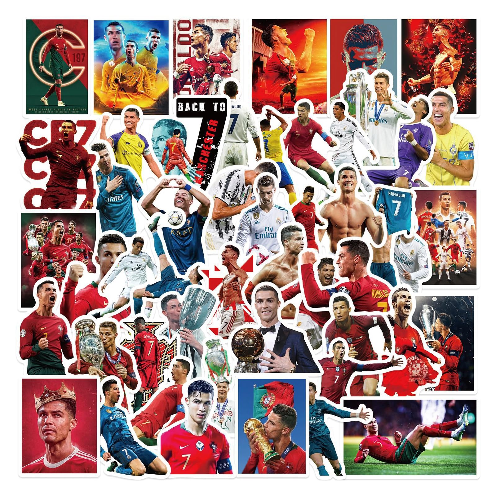 Autocollants Cristiano Ronaldo Vinyle Imperméables Lot de 50 Stickers Football