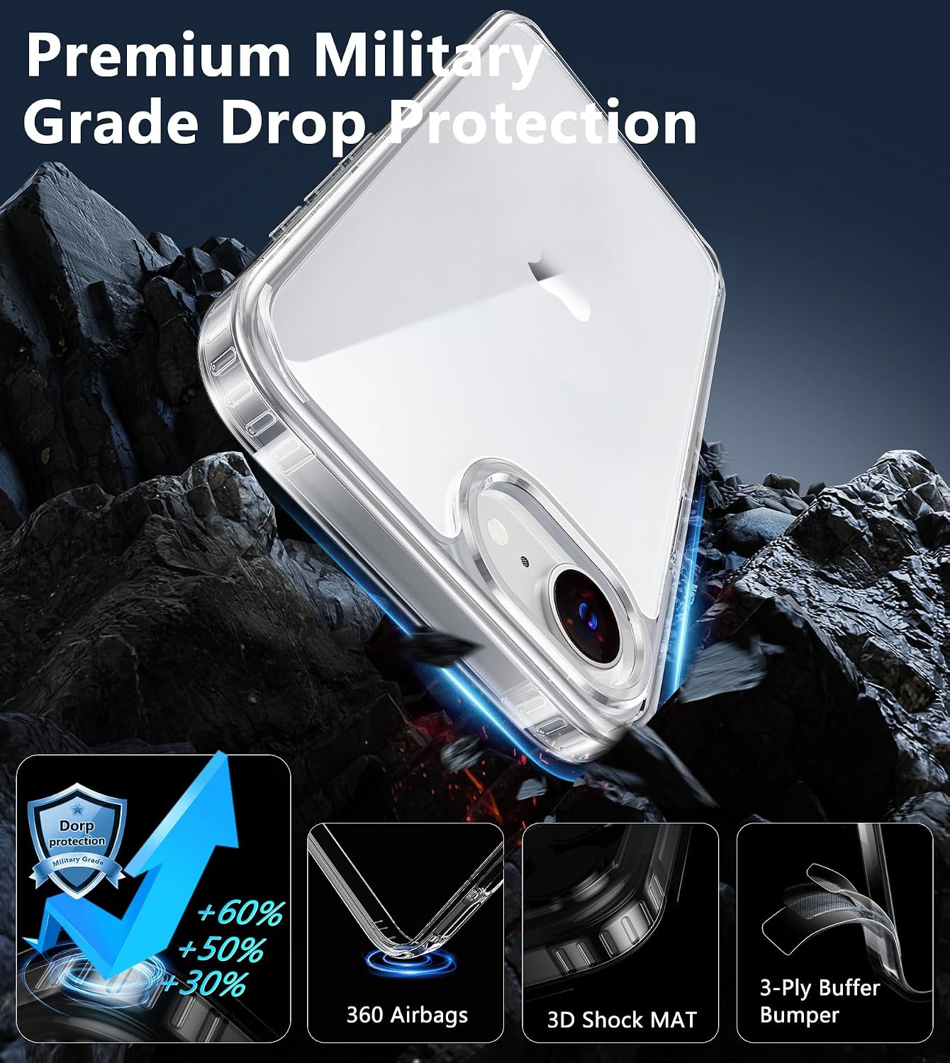 FNTCASE for iPhone 17e & iPhone 16e Case Clear: Phone Cases Compatible with Magsafe Slim Anti Yellowing Military Grade Drop Protection Rugged Shockproof Protective Transparent Phone Cover (B-Clear)