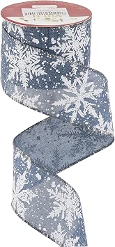 MEEDEE White Snowflake Denim Ribbon 2.5 Inch Christmas Wired Ribbons 10 Yards Rustic Snowflake Ribbons Denim Gift Wrap Ribbon for Christmas Tree Decoration, Topper Bow