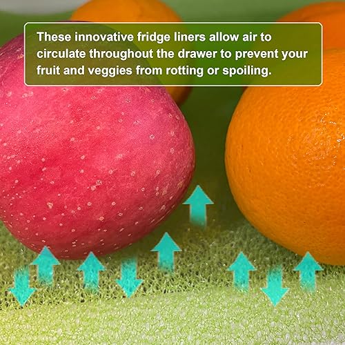 Miniatura 8 de Paquete de 12 forros de esponja para estante de refrigerador, 12 x 15 pulgadas, cortable, lavable y reutilizable, ventilación para mantener los