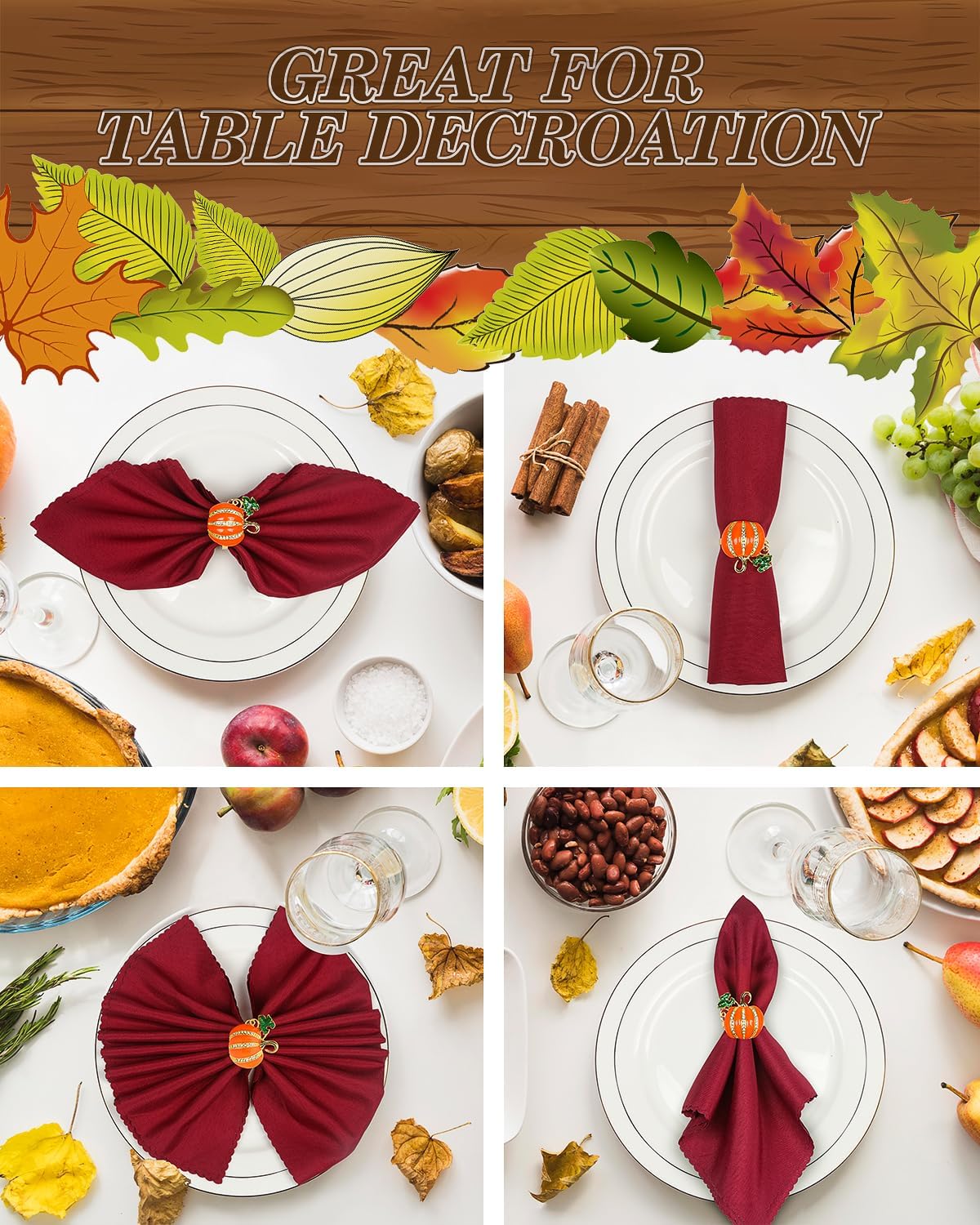 KPOSIYA Thanksgiving Napkin Rings, Fall Napkin Holders, Pumpkin, 6pcs