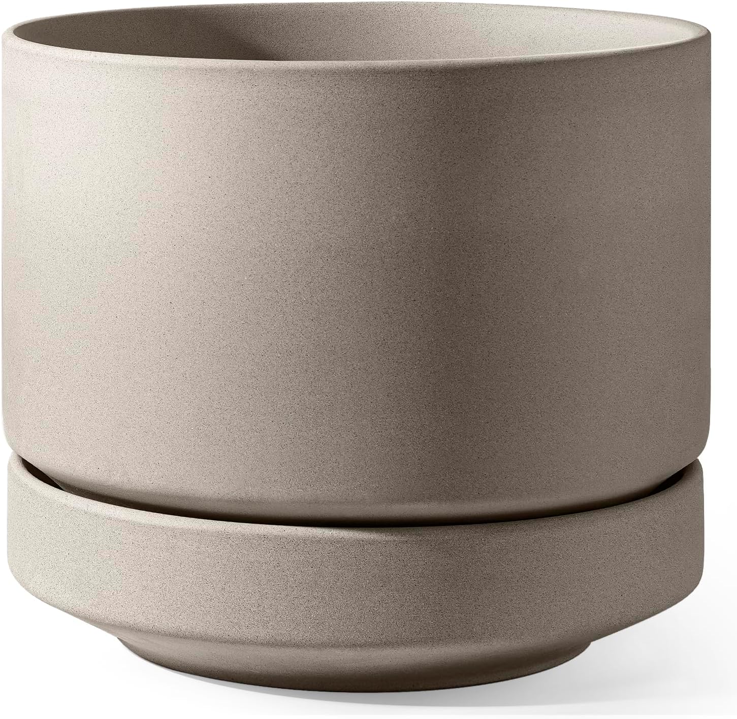 LE TAUCI Large 14 Inch Plant Pot with Saucer | Ceramic Outdoor & Indoor Big Planter Pot | Drainage Hole, Mesh Pad & Plug | Unglazed Porous | Modern Minimalist for Home and Patio – Neutral Gray Neutral Gray 14 Inch