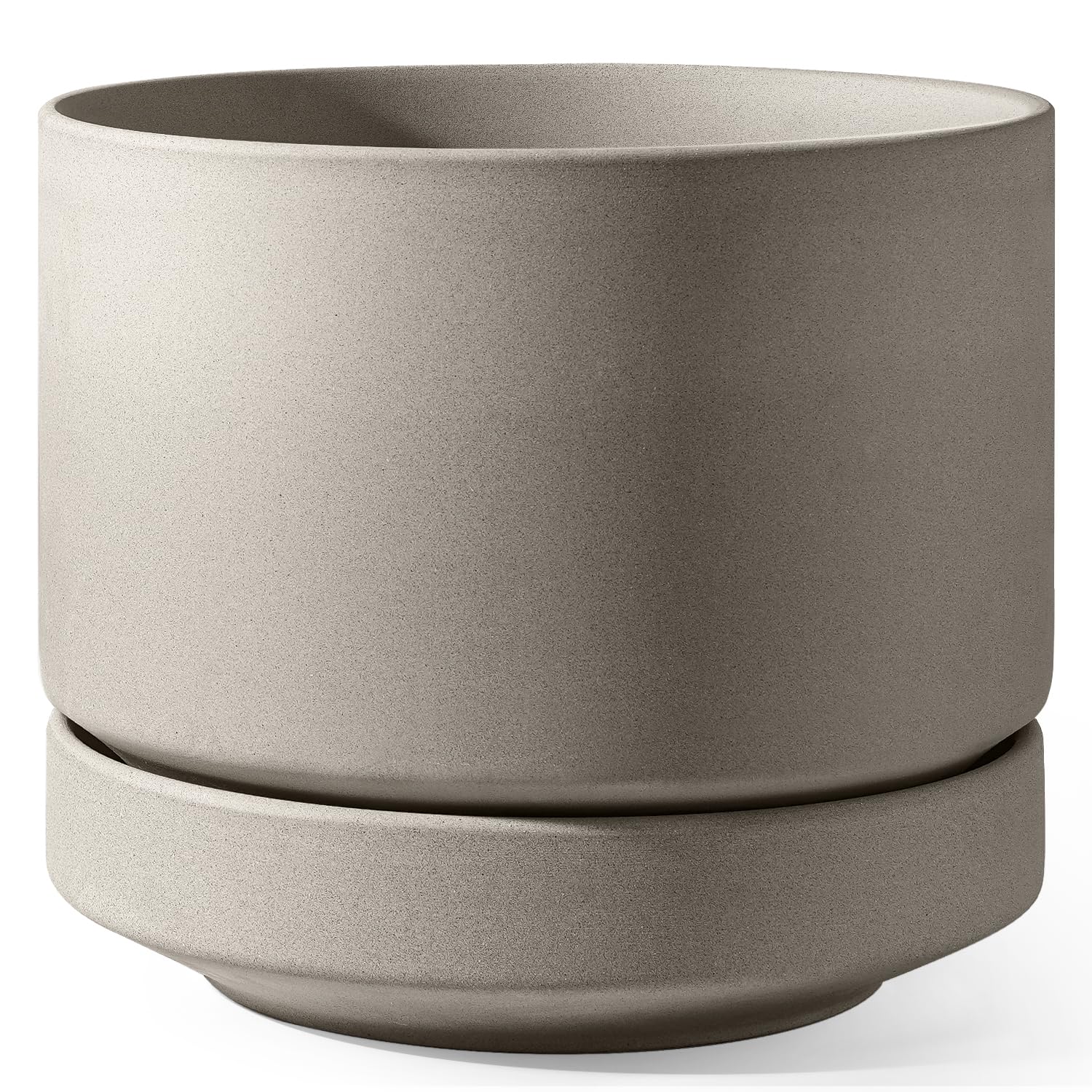 LE TAUCI Ceramiczna Doniczka 35 cm, Donica z Otworem Odpływowym i Podstawką, Nieszkliwiona Porowata Ceramika, do Domu, Patio i na Zewnątrz, Neutralna Szarość
