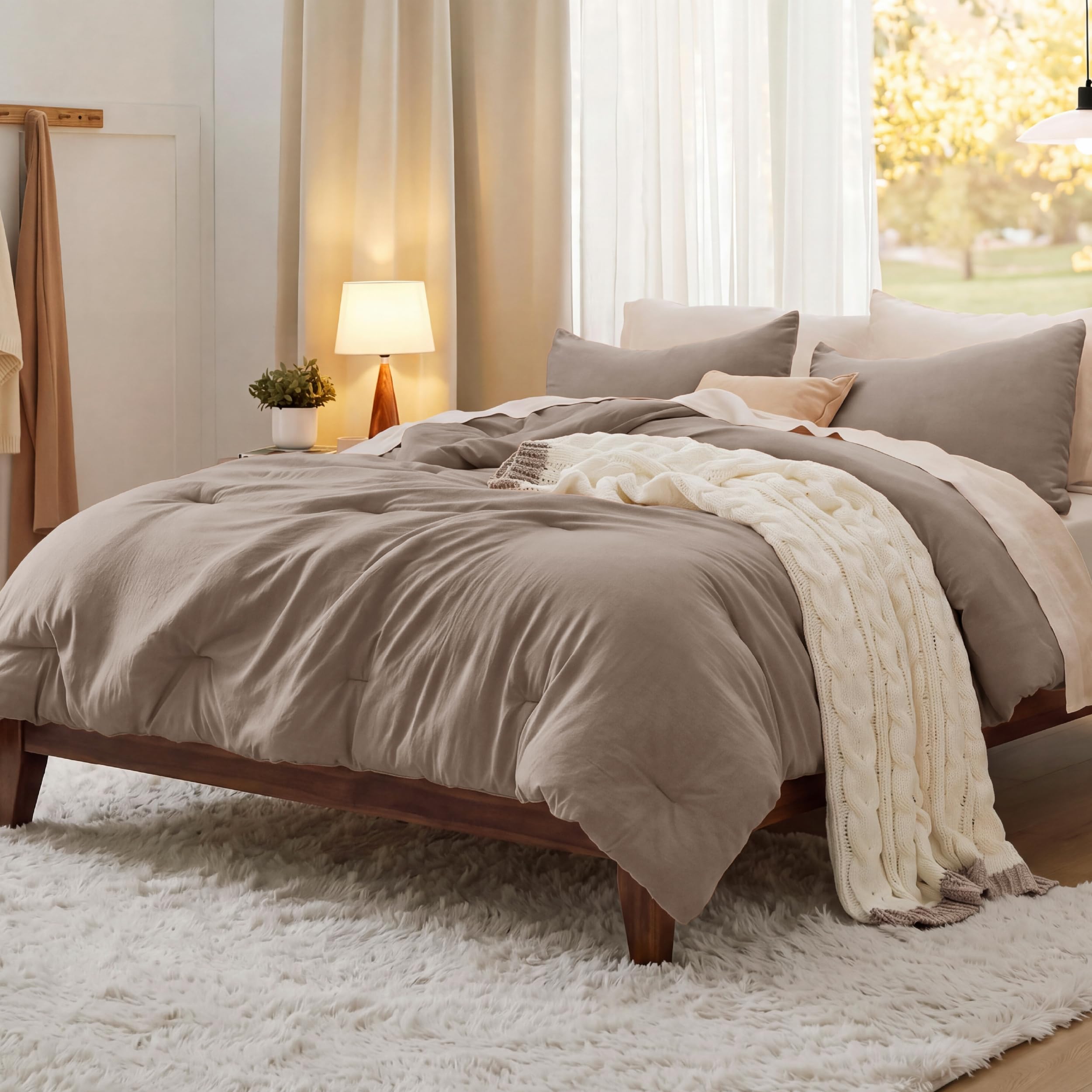 Bedsure King Size Comforter Set, Prewashed Bedding Brown | 3-Piece, 104"x90", GentleSoft, Built to last, all season, bedding, comforter set, warm yet light, gift choice, OEKO-TEX
