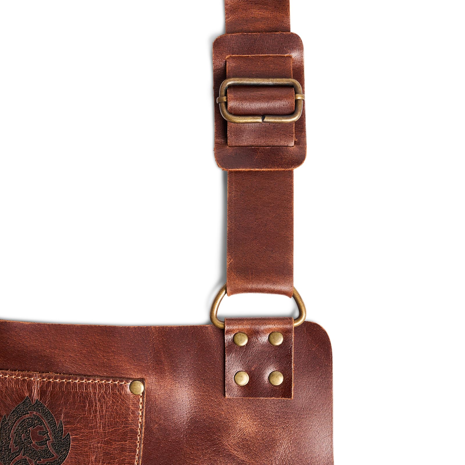 BURNHARD Delantal de cuero 100% piel de búfalo, hecho a mano, 2 bolsillos, correas laterales, acolchado de cuello, correa ajustable – Delantal Pro BBQ