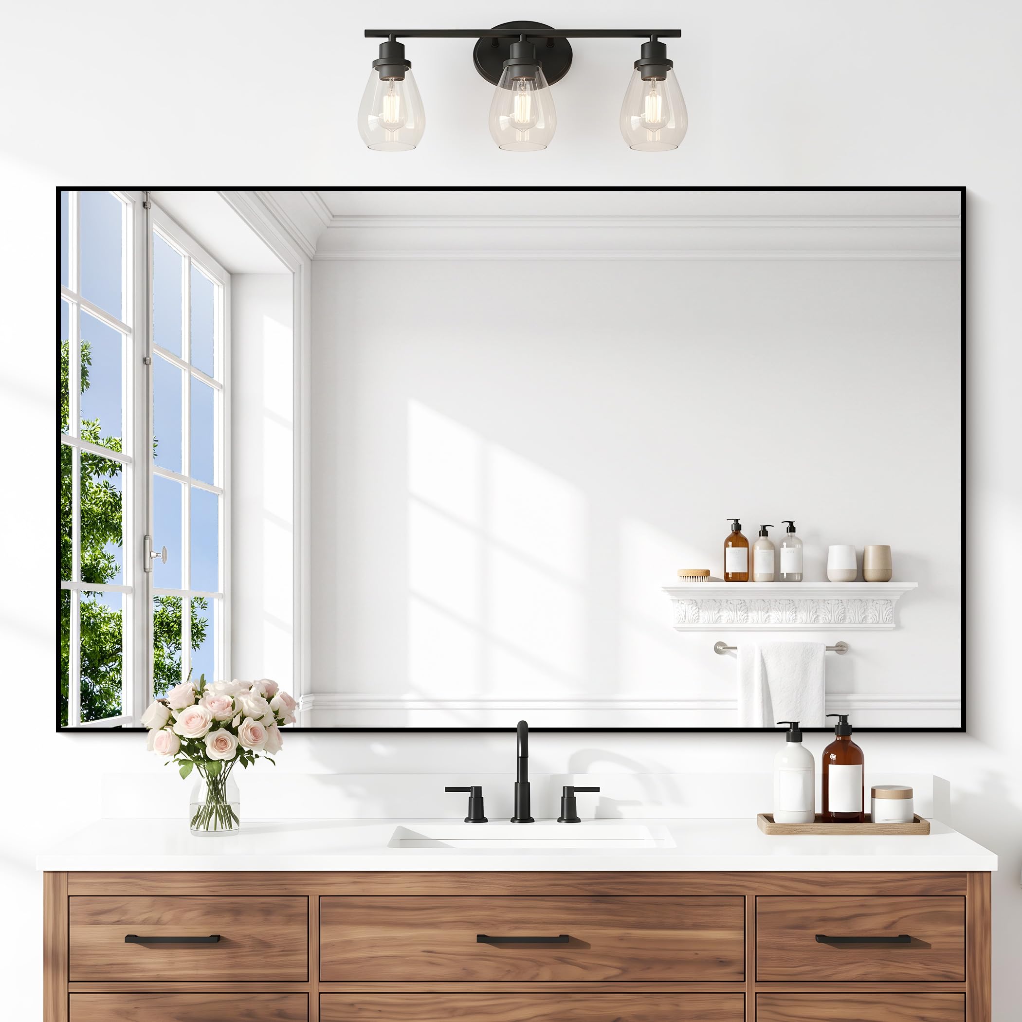 DESBING 30x50 Inch Black Bathroom Mirror with Metal Frame