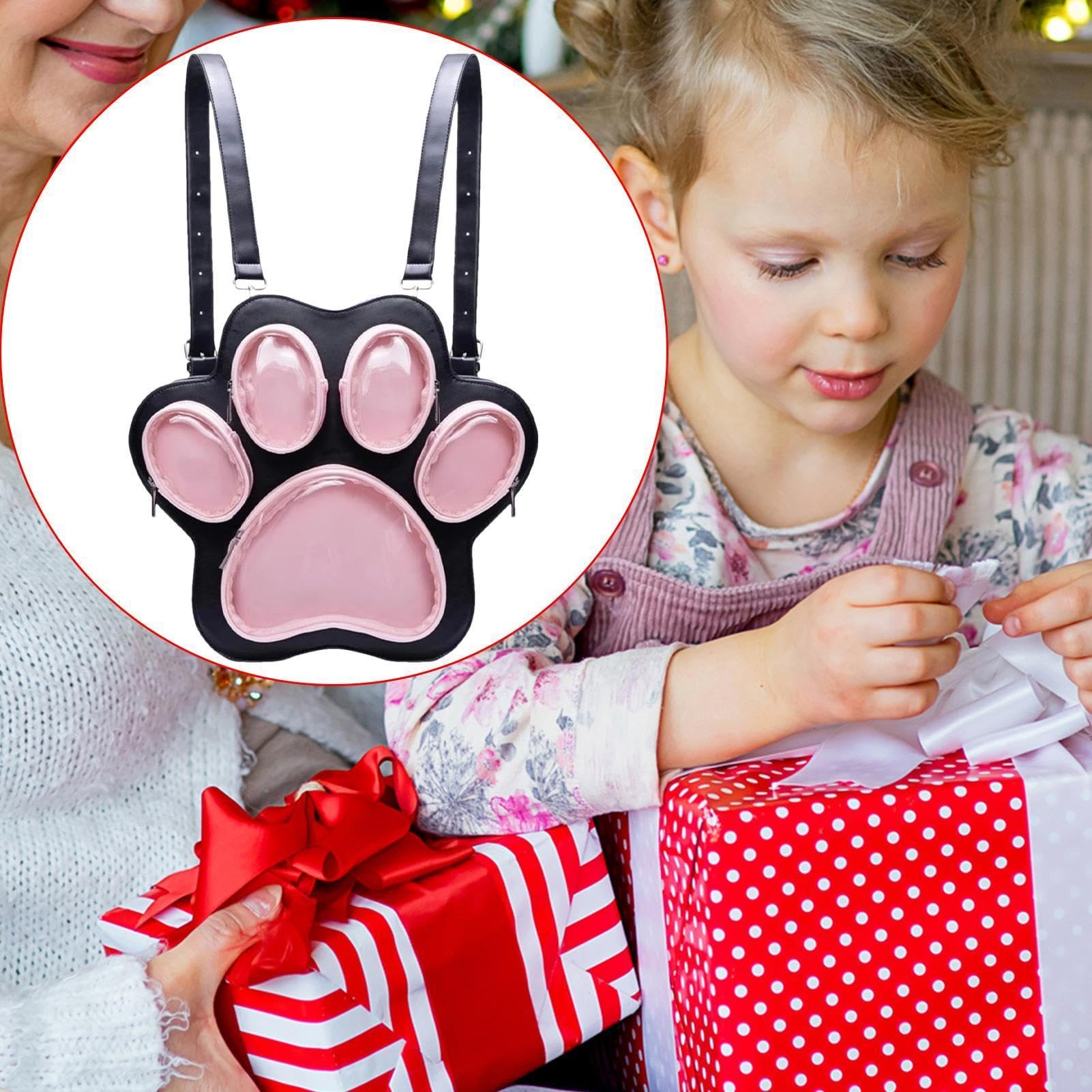 Lindas mochilas estéticas con diseño de pata de gato para la escuela, negro