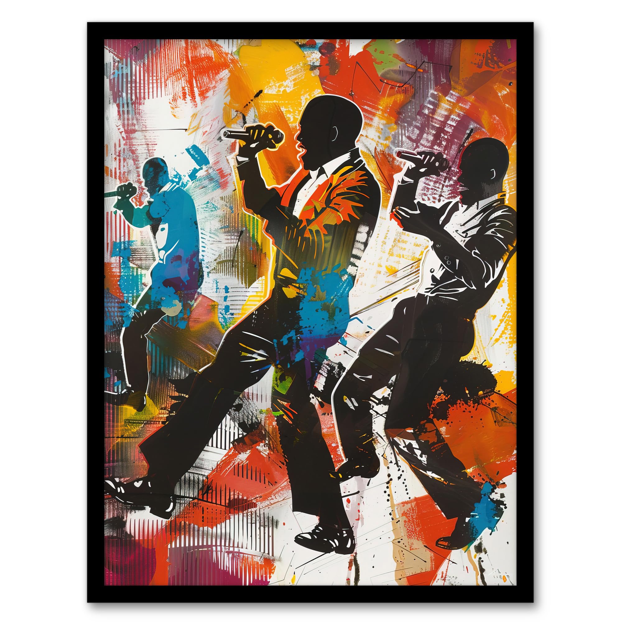 Artery8 Bright Colourful Artwork Soul Singers Silhouette Living Room Artwork Framed Wall Art Print 18X24 Inch