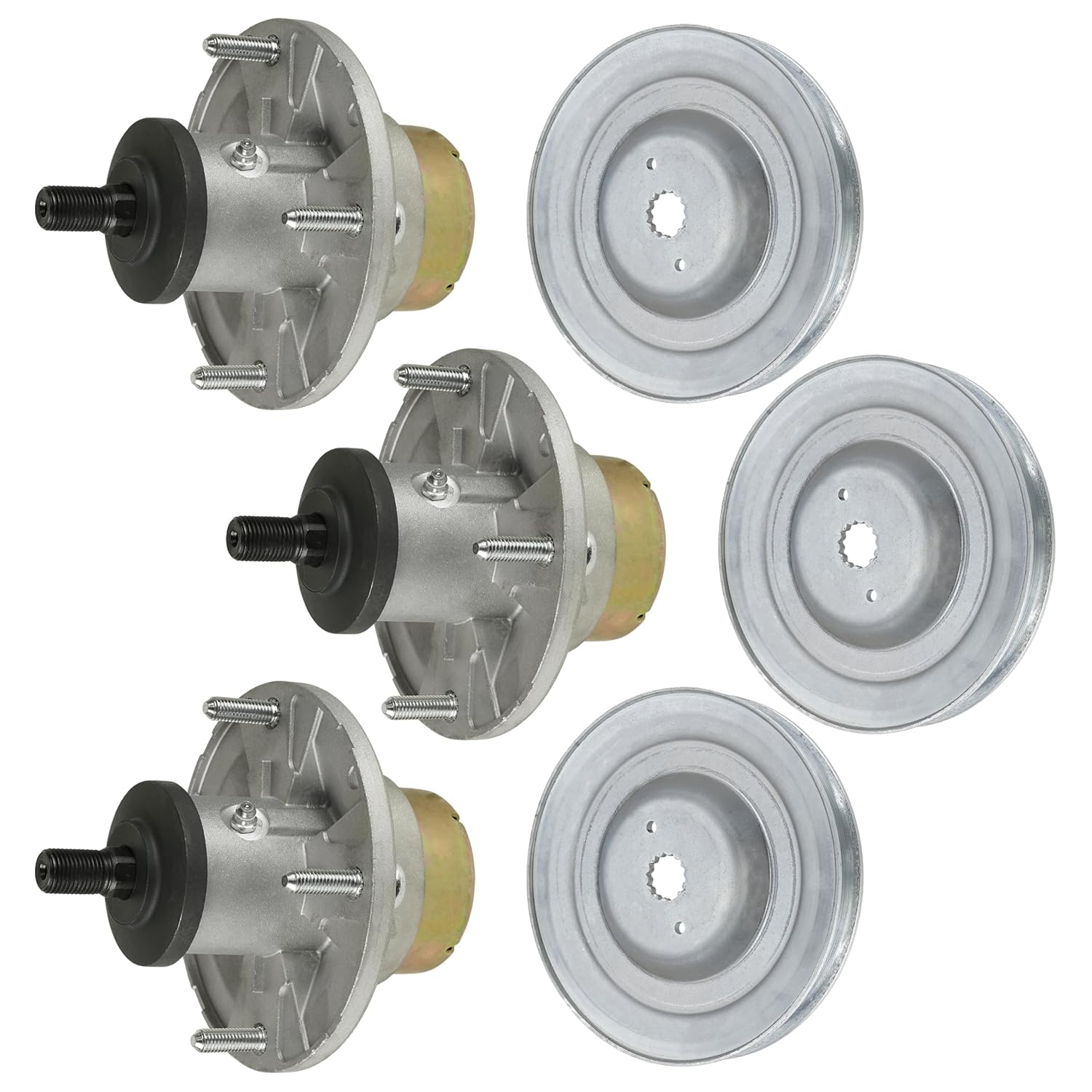 Caltric 48" Deck Spindle & Pulley Compatible with John Deere X710 X730 X734 X738 X739 X750 X754 X758 AM144608 M172661