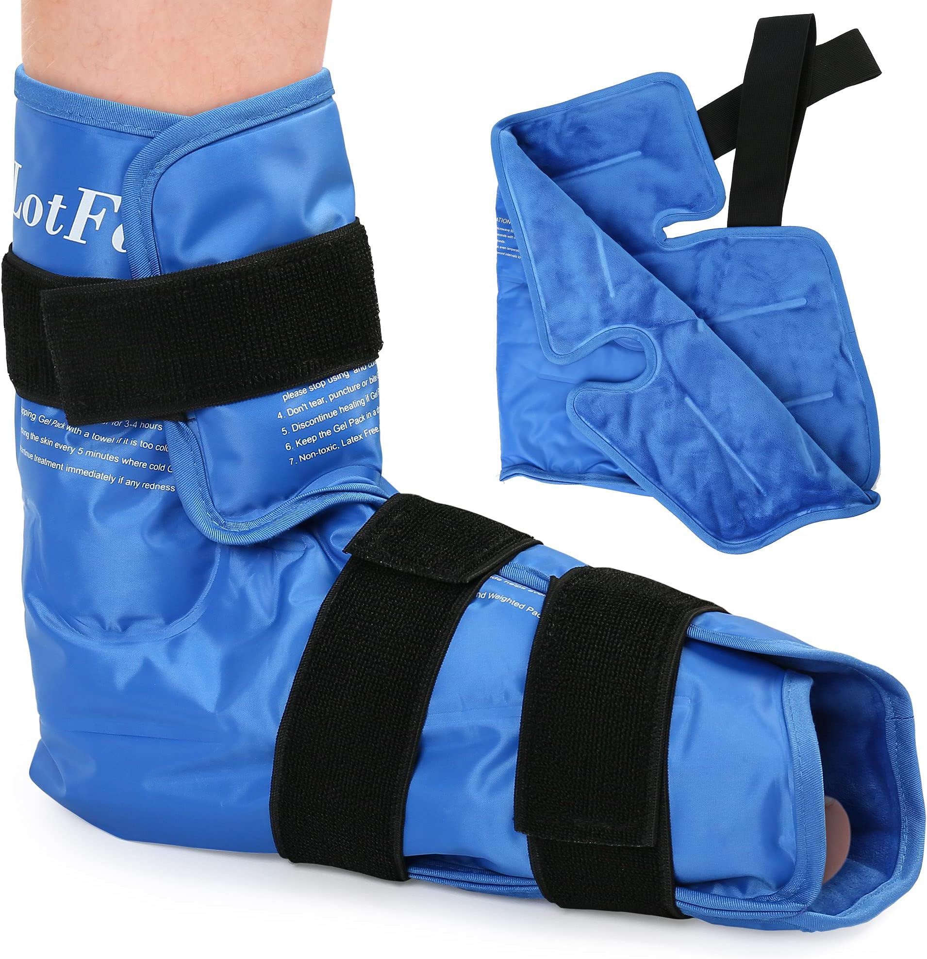 LotFancy Foot Ankle Ice Pack Wrap, Hot Cold Therapy, Large Reusable Gel Ice Pack for Achilles Tendonitis Relief, Plantar Fasciitis, Injuries, Swelling, Sprain, Heel Pain, Plush Lining, with Strap