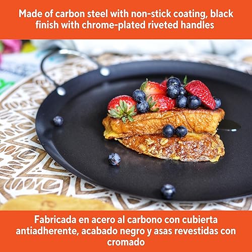 Miniatura 32 de IMUSA Comal redondo antiadherente de acero al carbono de 13.5 pulgadas con asas de metal, color negro