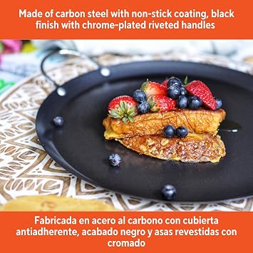 IMUSA 11in Carbon Steel Nonstick Round Comal with Metal Handles, Black