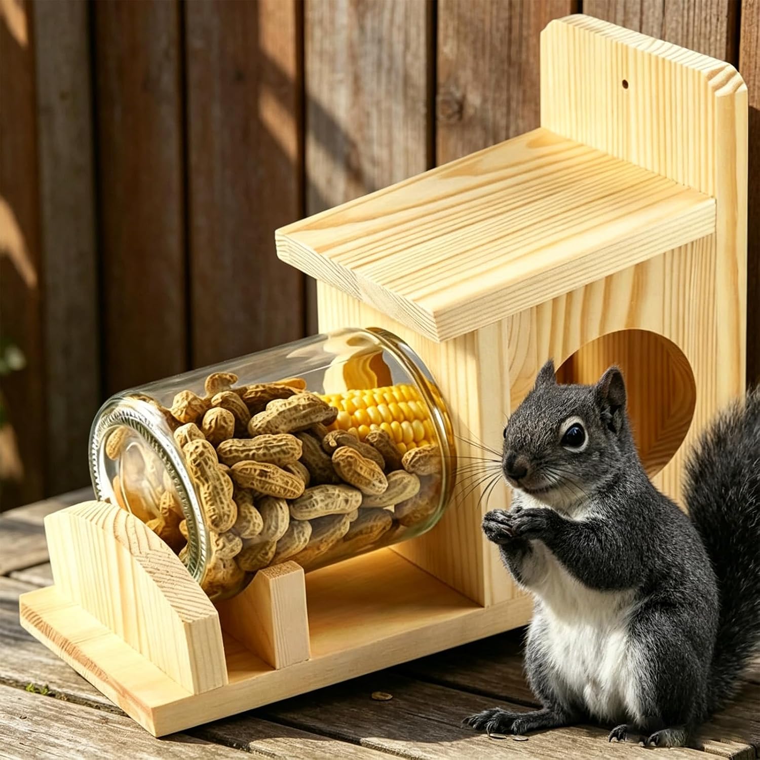 Natural Wood Animal Feeder with Clear Viewing Window Great for Wildlife Watching in Garden Sturdy Build All Season Feeding House