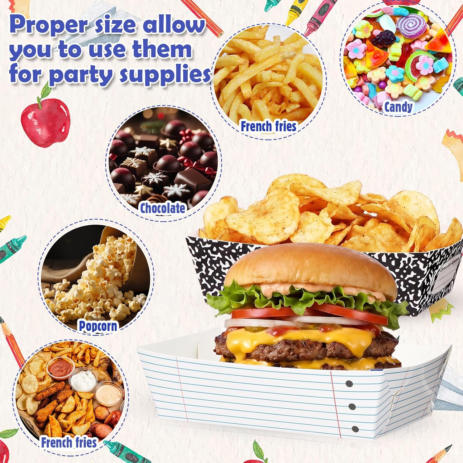 Dunzoom 48 Pcs Back to School Food Trays Paper Plates for Nacho Snack Fries image 5