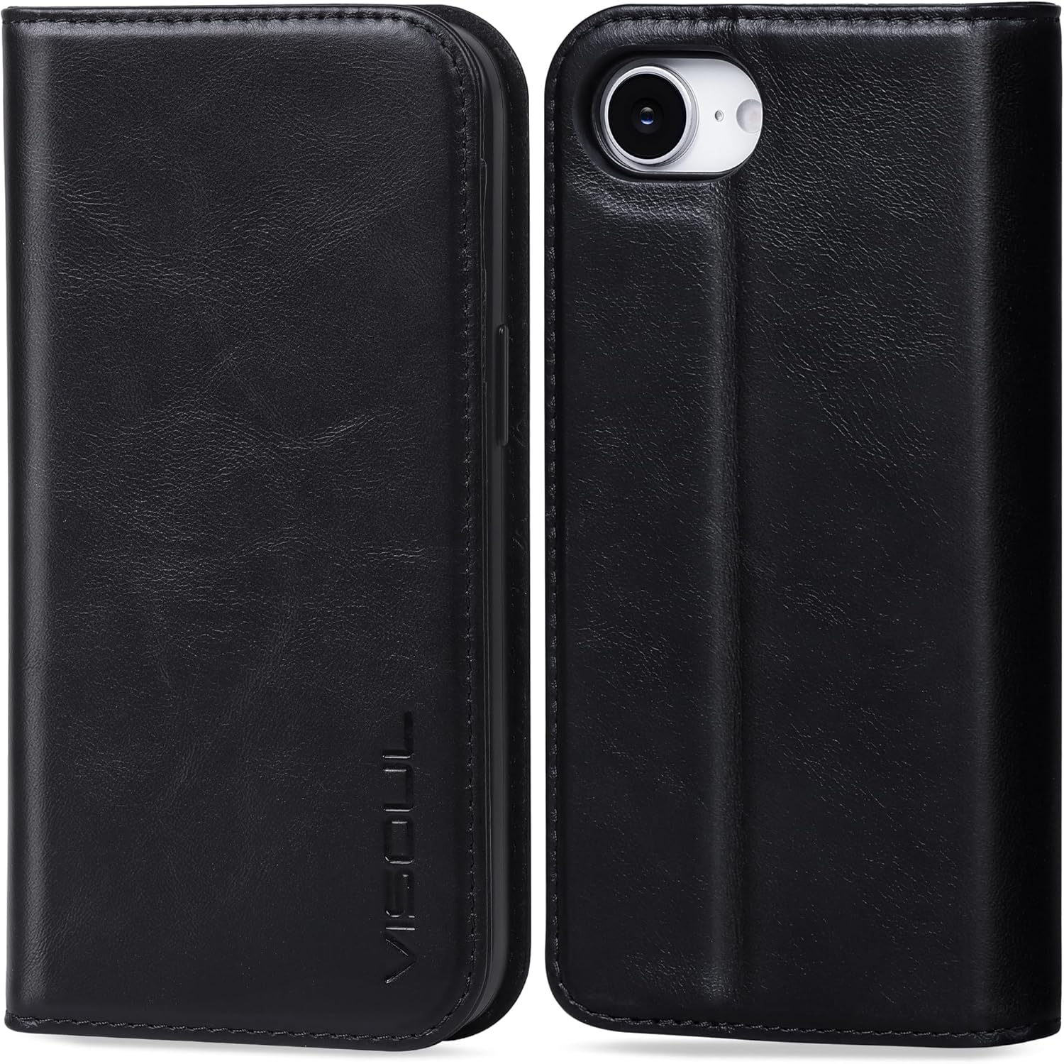 VISOUL Wallet Case for iPhone 17e 2026, for iPhone 16e 2025, Genuine Leather Magnetic Folio Case with 3 Card Slots Kickstand Flip Cover Compatible with iPhone 17e 6.1"-Black