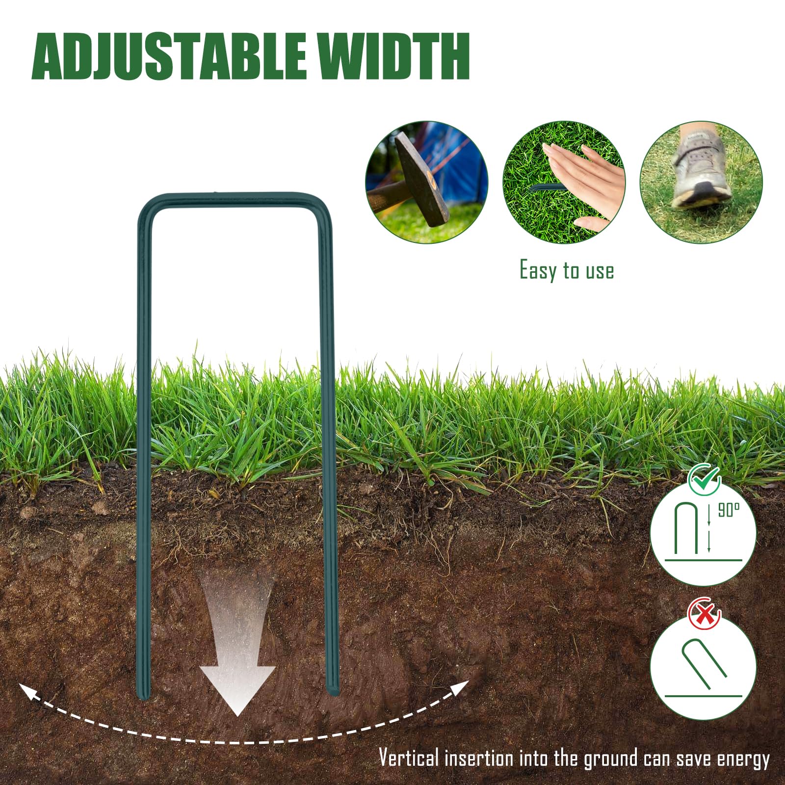 50 sztuk kotw gruntowych, 150 x 30 x 3 mm, stabilne śledzie ogrodowe w kształcie litery U, kotwy mocujące, haki do podłoża, śledzie ogrodowe, śledzie, śledzie ziemne, stabilne do sztucznej trawy