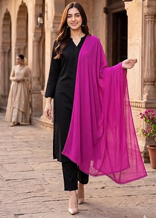 Chandrakala Chiffon Dupatta for Women, Shawl Scarf Wrap Chunni (D274-P)
