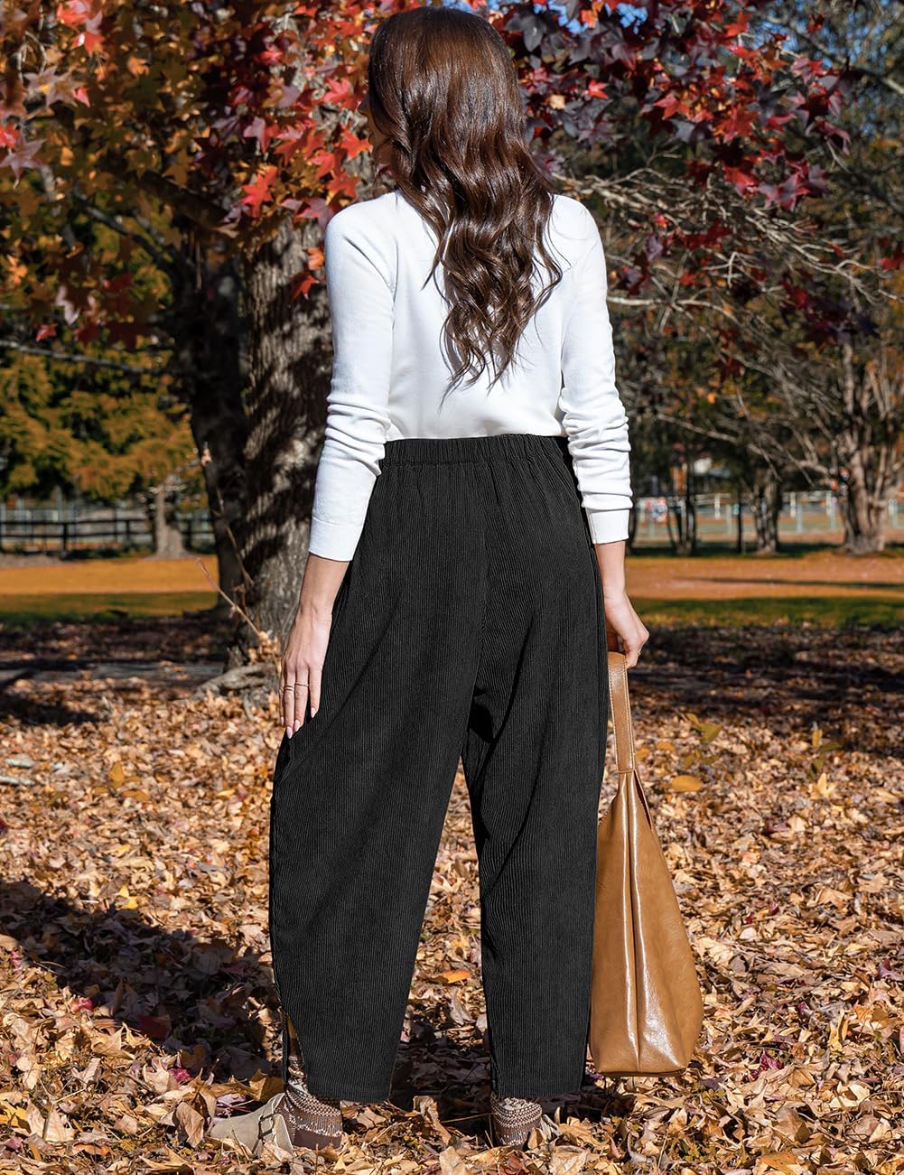 TARSE Womens Corduroy Harem Pants Casual Elastic Waist Wide Leg Pants Loose Fit Baggy Trousers with Pockets - Image 5