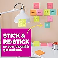 Vista 4 de Post-it Notas rayadas súper adhesivas, 4 x 6 pulgadas, multicolor, 3 blocs por paquete (45 hojas/bloc, 135 hojas en total), notas adhesivas de neón