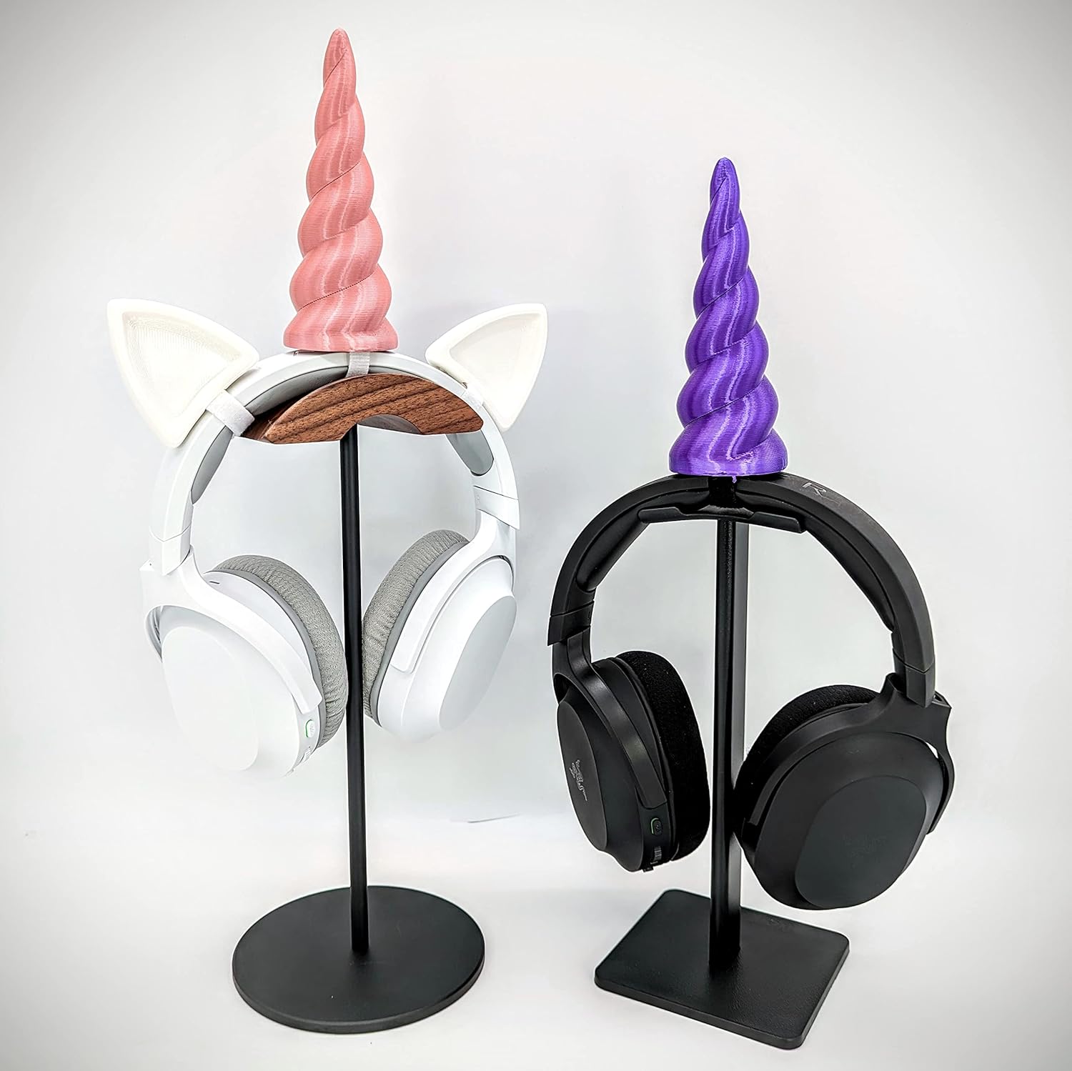 BeamTeam3D Unicorn Horn Headphone Attachment - Headset Ears with Self Fastener - Small or Large Unicorn Horn for Headphones for Gamers and Streamers (Large, Rose Gold)