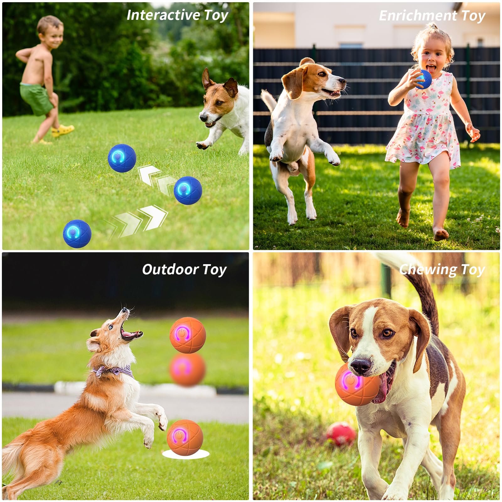 2 x Schüttelbälle für Hunde, vibrierende Bälle für Hunde, Hüpfball für kleine, mittelgroße und große Hunde, wiederaufladbare, interaktive Hundebälle, um sie zu beschäftigen (Orange + Blau)