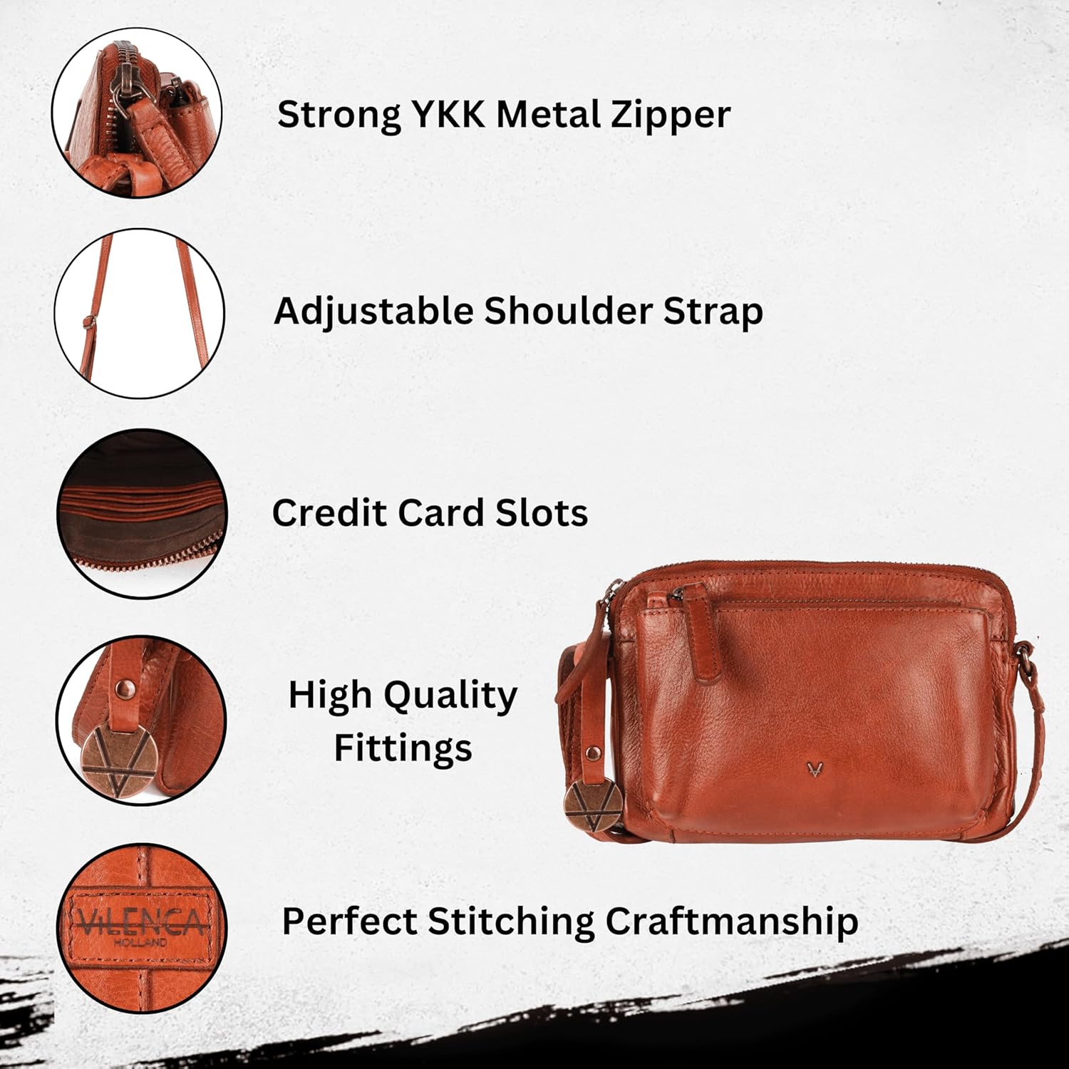 Genuine Italian Leather Small Crossbody Sling Bag RFID Protected Trendy Casual Office with Adjustable Strap