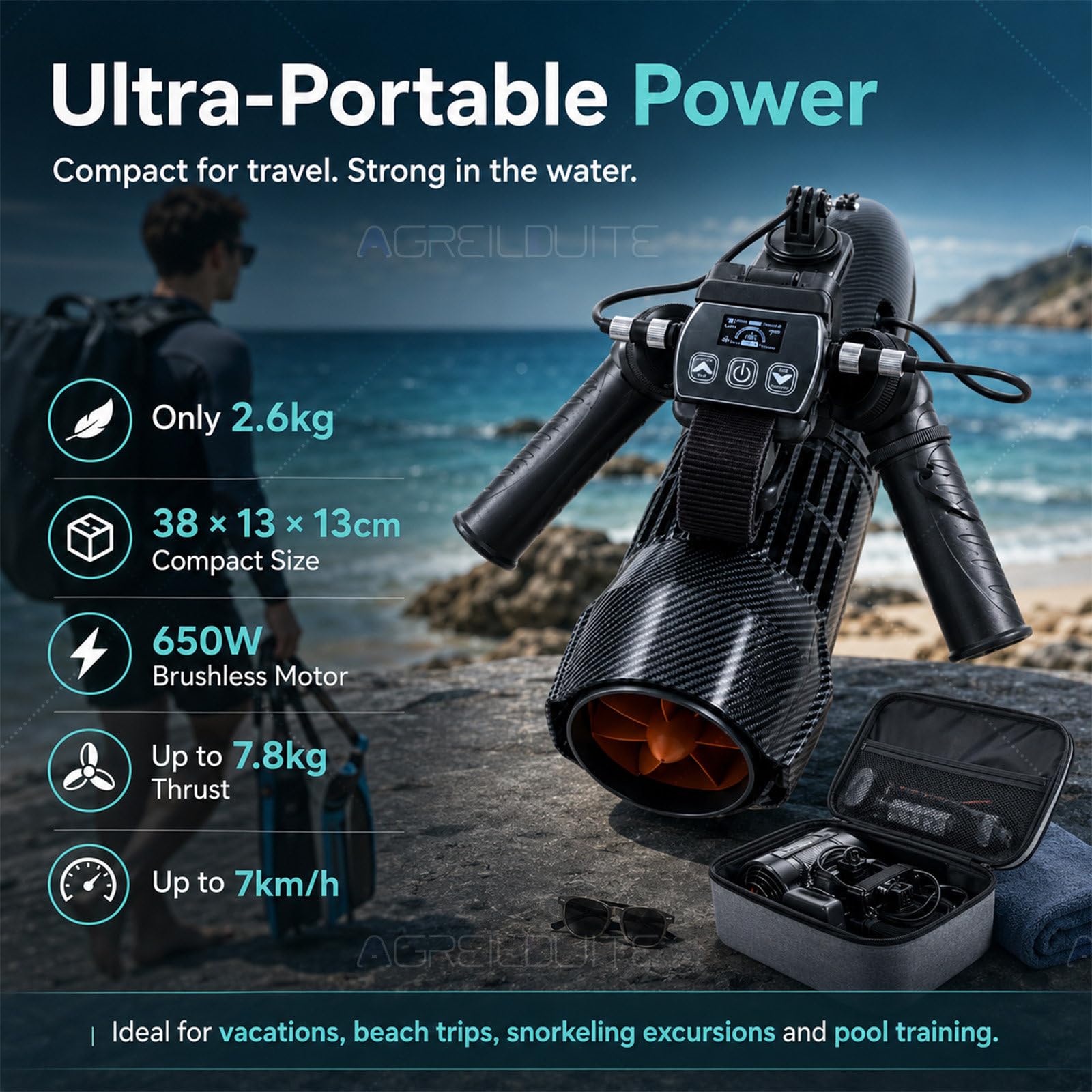 Scooter Subacuático/Propulsor Submarino | Doble Batería De 4400 Mah, hasta 120 Minutos De Autonomía, Velocidad Máx. De 7 Km/H | Compatible con Aletas Eléctricas para Sup