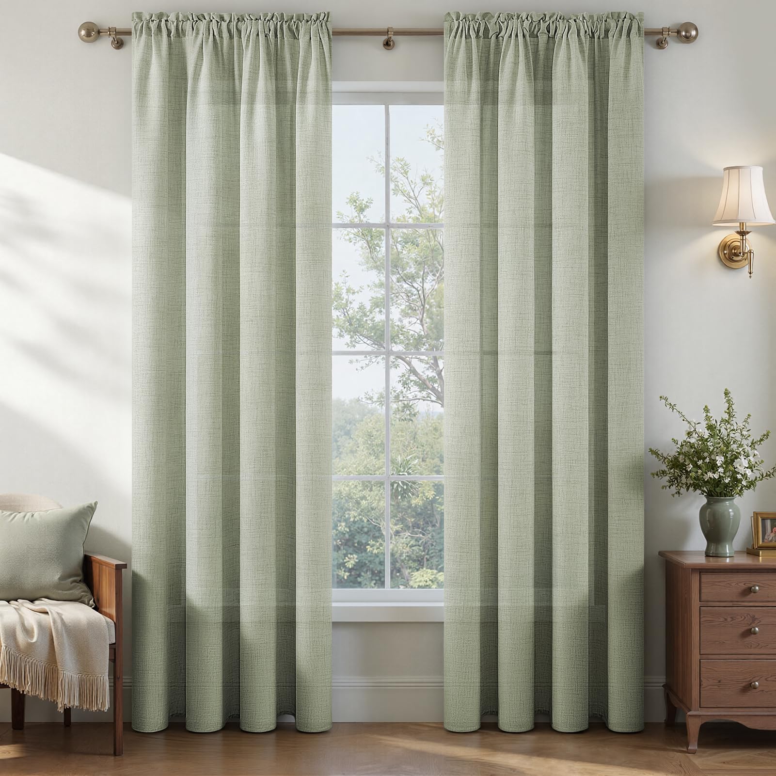 MRTREES Leinen Gardinen mit Stangendurchzug Leinenoptik Vorhang Halbtransparent，Moderne Vorhänge für Wohnzimmer Schlafzimmer Innen Deko Fenster