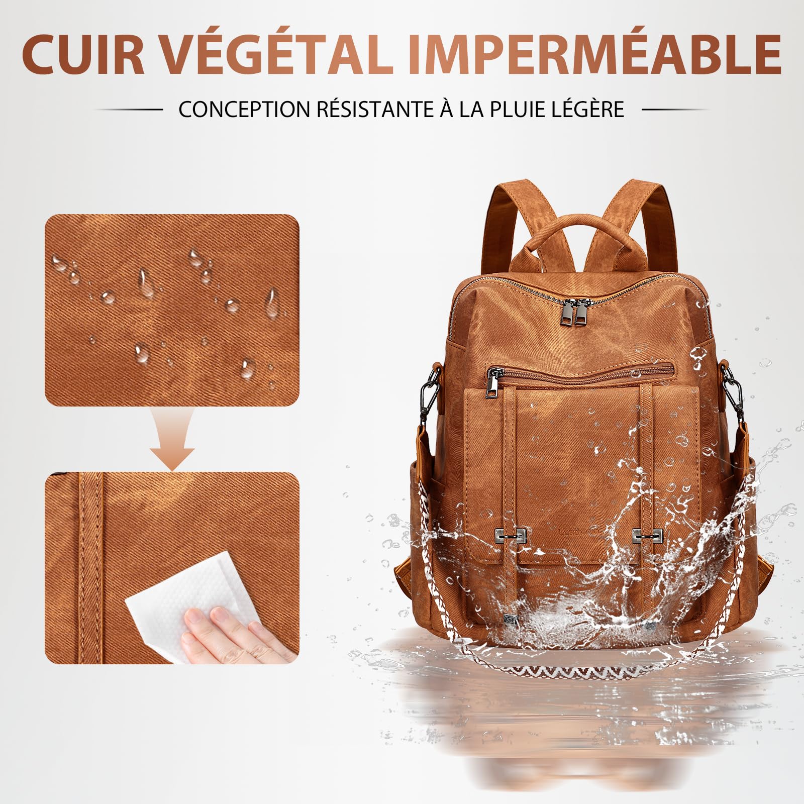 Leathario Sac a Dos Antivol Femme en Cuir Vegan, Sacs à Main Portés Dos Imperméable Elegant Leger, Backpack pour Voyage L'école Travail Université Collège Shopping