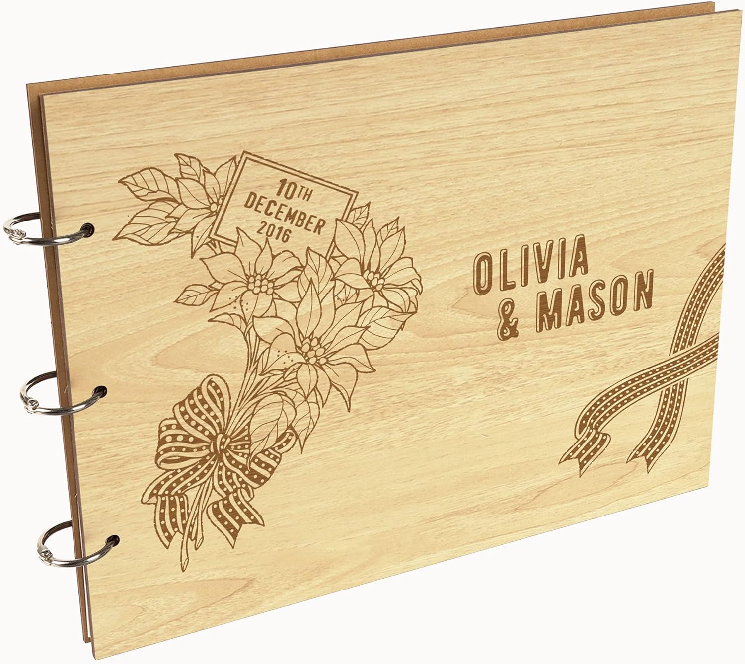 Darling Souvenir Personalized Engraved Laser Cut Wedding Guest Book Wooden Cover Sign-in Book Registry Guestbook Scrapbook-AP