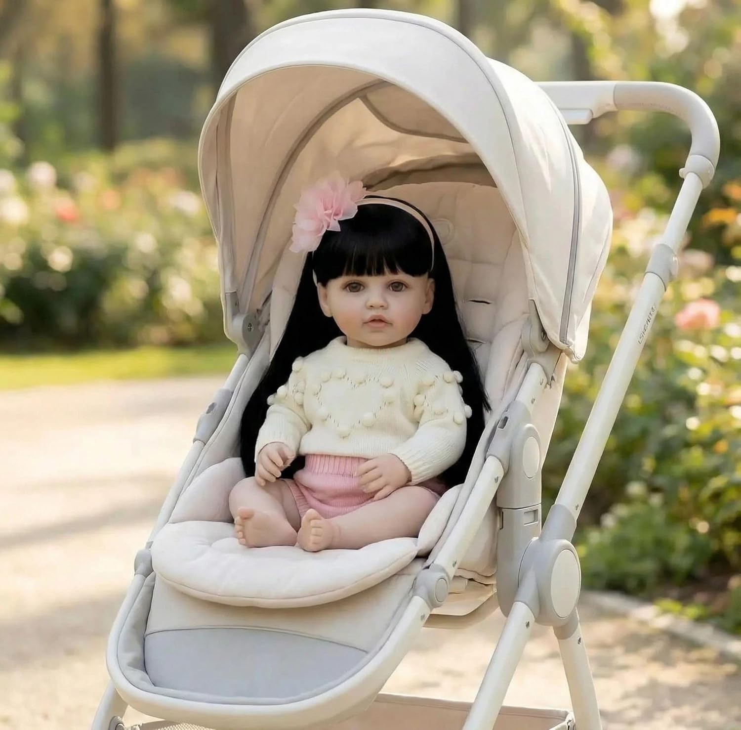 22 inch Reborn Dolls Full Body Silicone Realistic Baby Doll Eyes Open Look Real Size Toddler Babies Girl with Long Hair Anatomically Correct Reborn Baby Doll Posable Toy for Children Age 3+