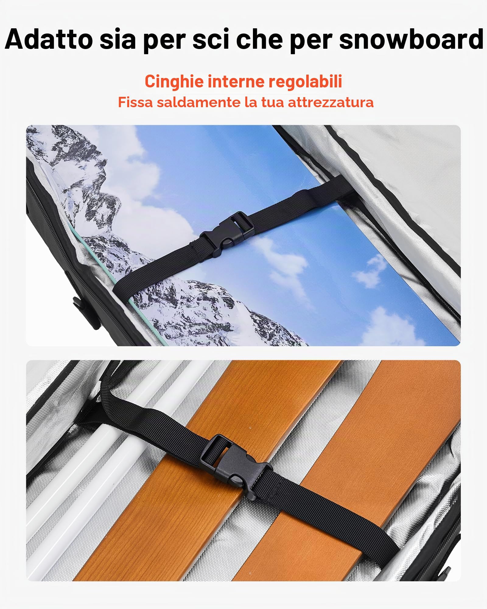 VEVOR Borsa da Snowboard, Fino a 165 cm, Borsa Imbottita per Sci e Snowboard, Tessuto Oxford Impermeabile 600D, con Cinghie Interne Regolabili, per Occhiali, Guanti, Casco e Scarponi Nero