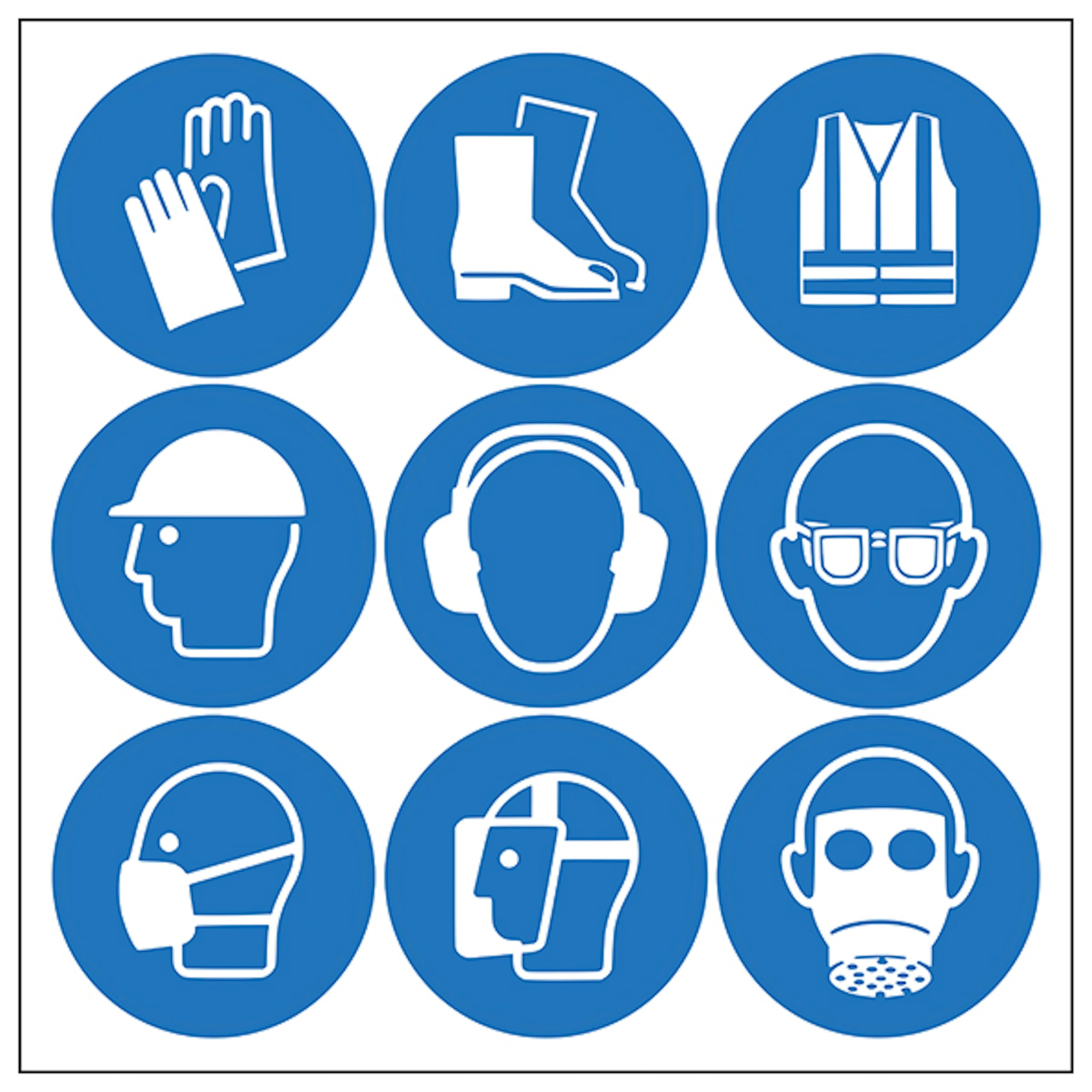 V Safety 9 Mixed PPE Vinyl Labels On A Sheet 55 mm Dia - Self Adhesive Vinyl Safety Sign